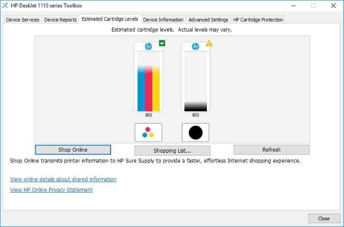 Check ink level in HP printer (02)