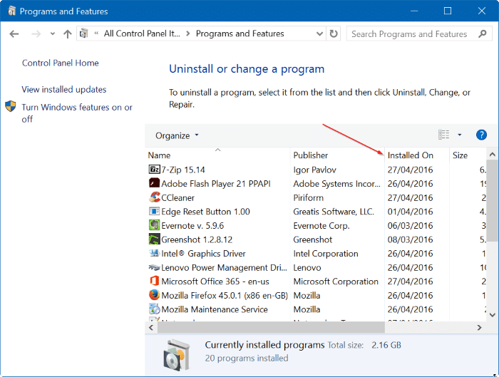 Check install date of apps and programs in Windows 10 step6