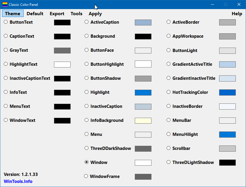 Classic Color Panel change color of font in Windows 10