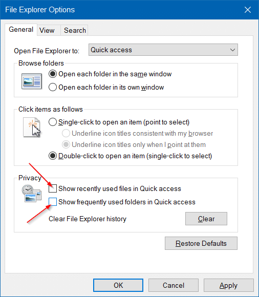 Clear Quick Access history in Windows 10 step7