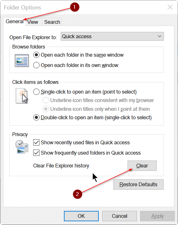 Clear file explorer history in Windows 10 pic3
