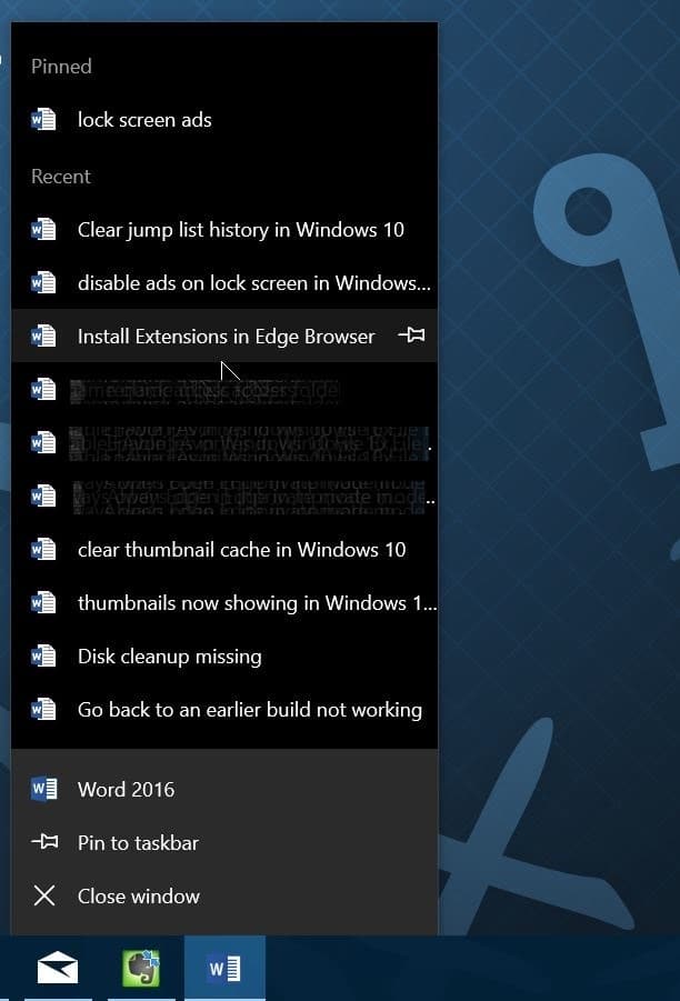 Clear jump list in Windows 10 pic1