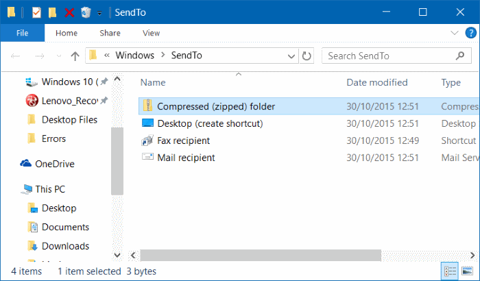 Compressed zipped folder missing from send to menu in Windows 10 step3