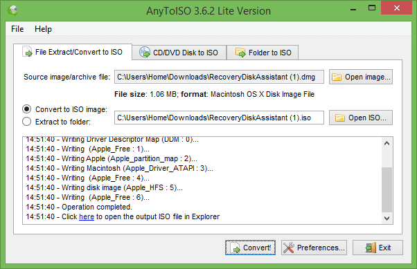 Convert DMG to ISO in Windows for free