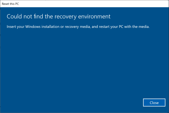 Could not find the recovery environment