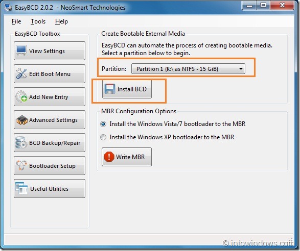 Create Bootable USB Flash Drive Using EasyBCD step1