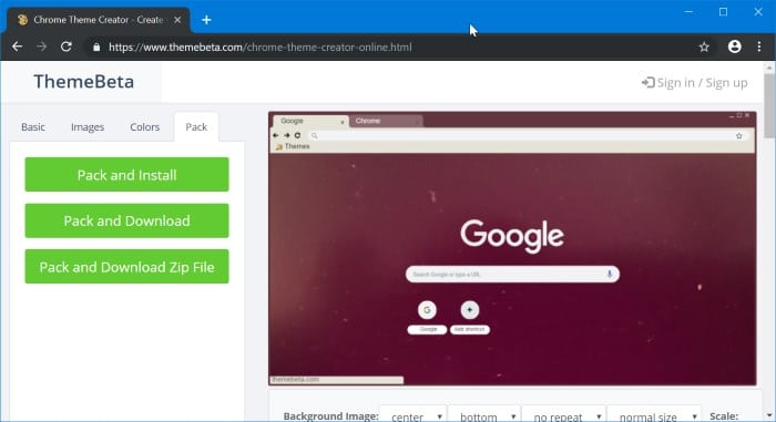 create google chrome theme online free
