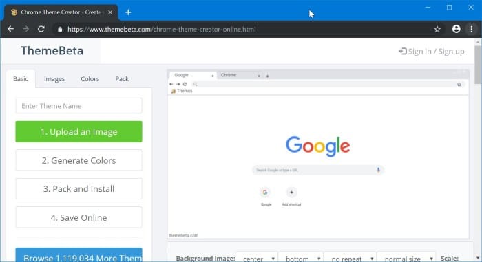 create google chrome theme online