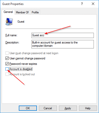 Create Guest user account in Windows 10 step5