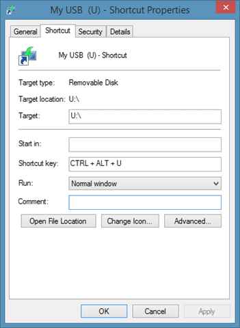 Create Keyboard Shortcut to open USB drive in Windows step7