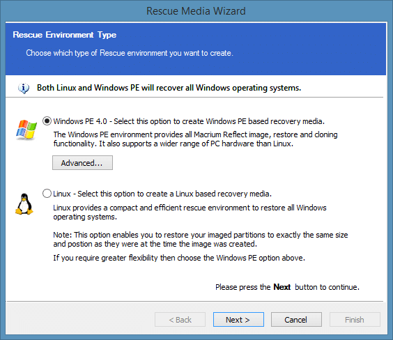 Create Macrium Reflect Rescue Media Step2
