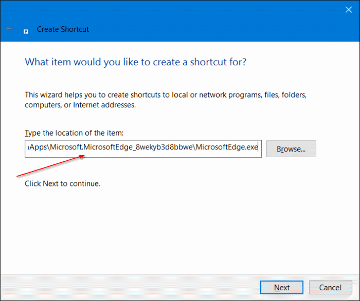 Create Microsoft Edge shortcut on desktop in Windows 10 step4.JPG