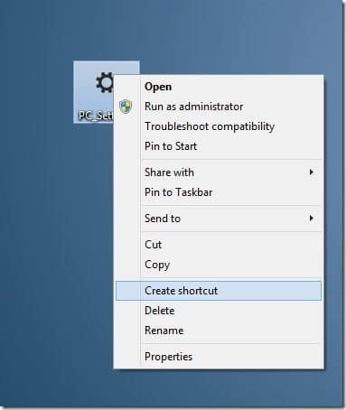 Create PC Settings shortcut on desktop Windows 8.1