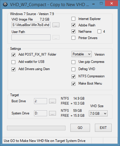 Create Portable Windows 7 using VHD W7 Compact