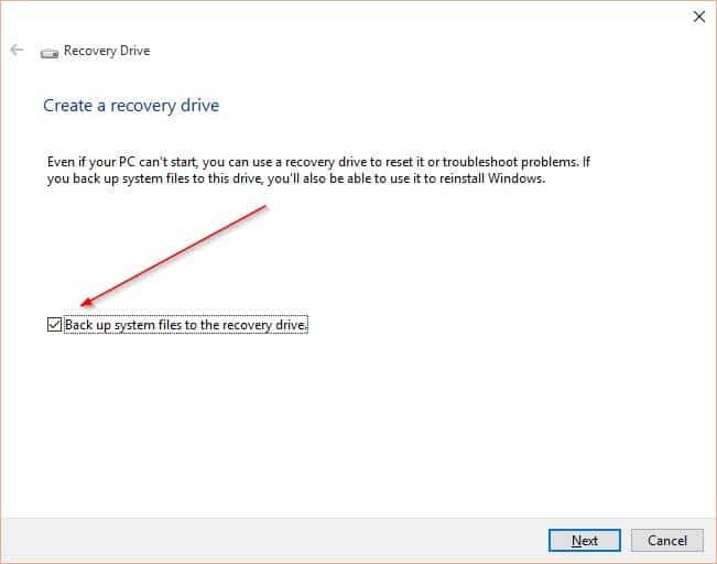 Create Windows 10 Recovery Drive step2