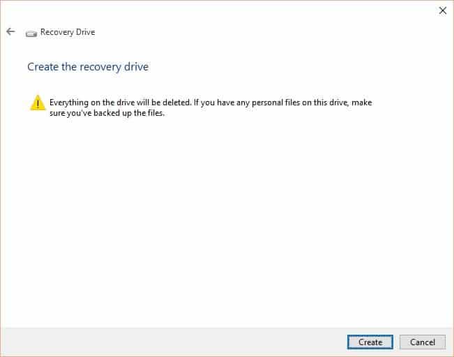 Create Windows 10 Recovery Drive step4