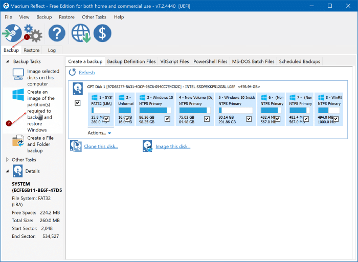 Create Windows 10 system image backup using Macrium Reflect Free pic2
