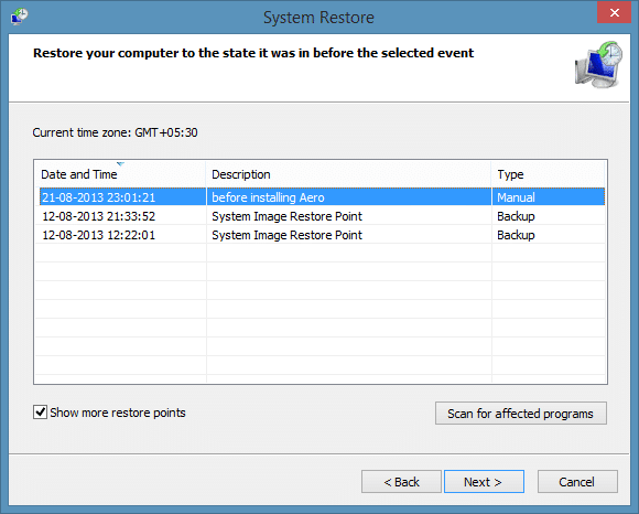 Create a restore point in Windows 8.1 Step 8a