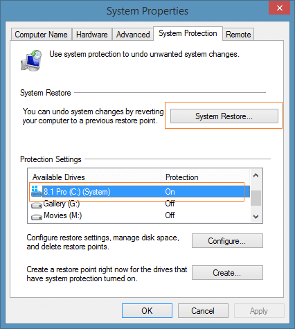 Create a restore point in Windows 8.1 Step6