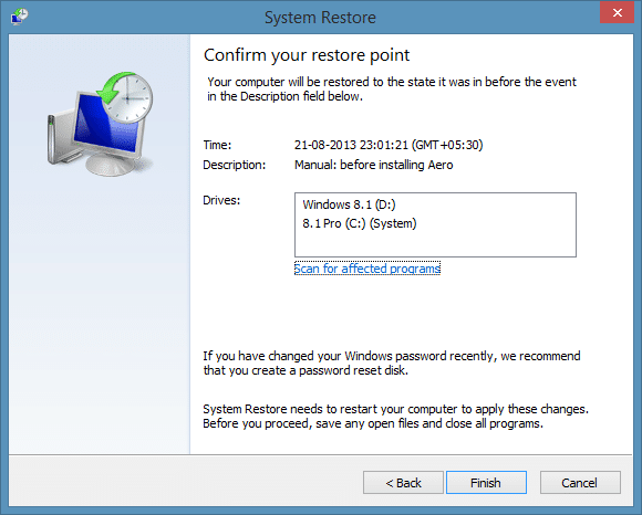 Create a restore point in Windows 8.1 Step9