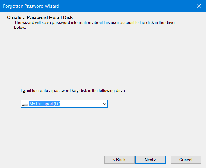 Create password reset disk on USB In Windows 10 step6