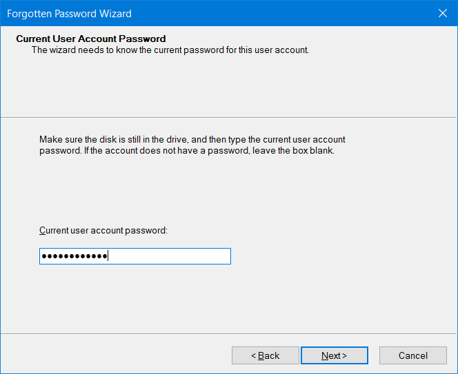 Create password reset disk on USB In Windows 10 step7