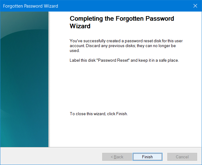 Create password reset disk on USB In Windows 10 step9