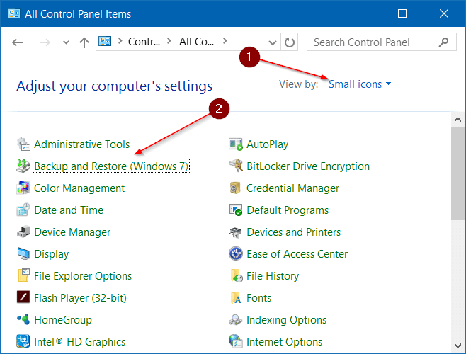 Create system image backup in Windows 10 step2