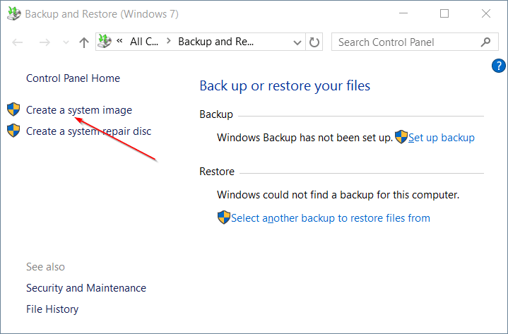 Create system image backup in Windows 10 step3.1