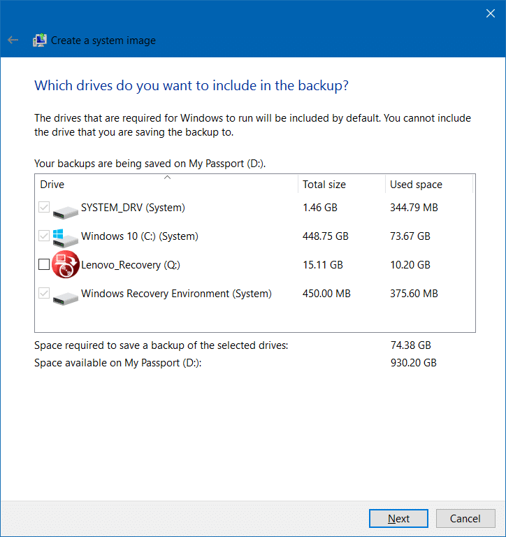 Create system image backup in Windows 10 step4