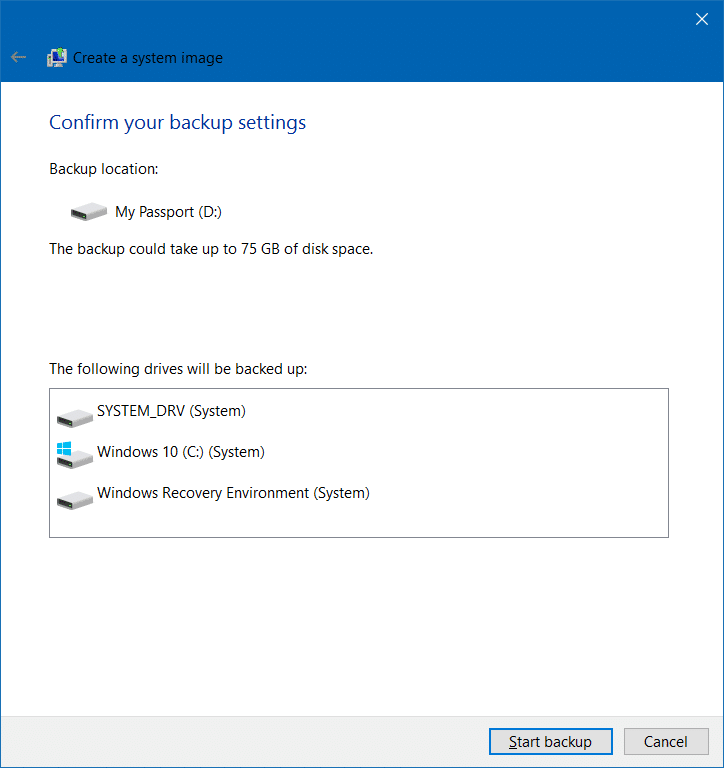 Create system image backup in Windows 10 step6