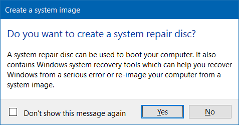 Create system image backup in Windows 10 step8