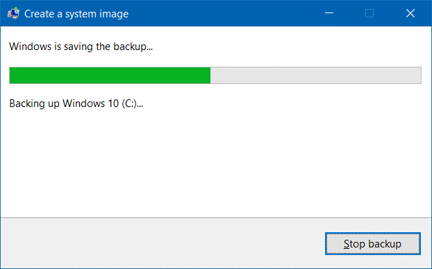 Create system image backup in Windows 10