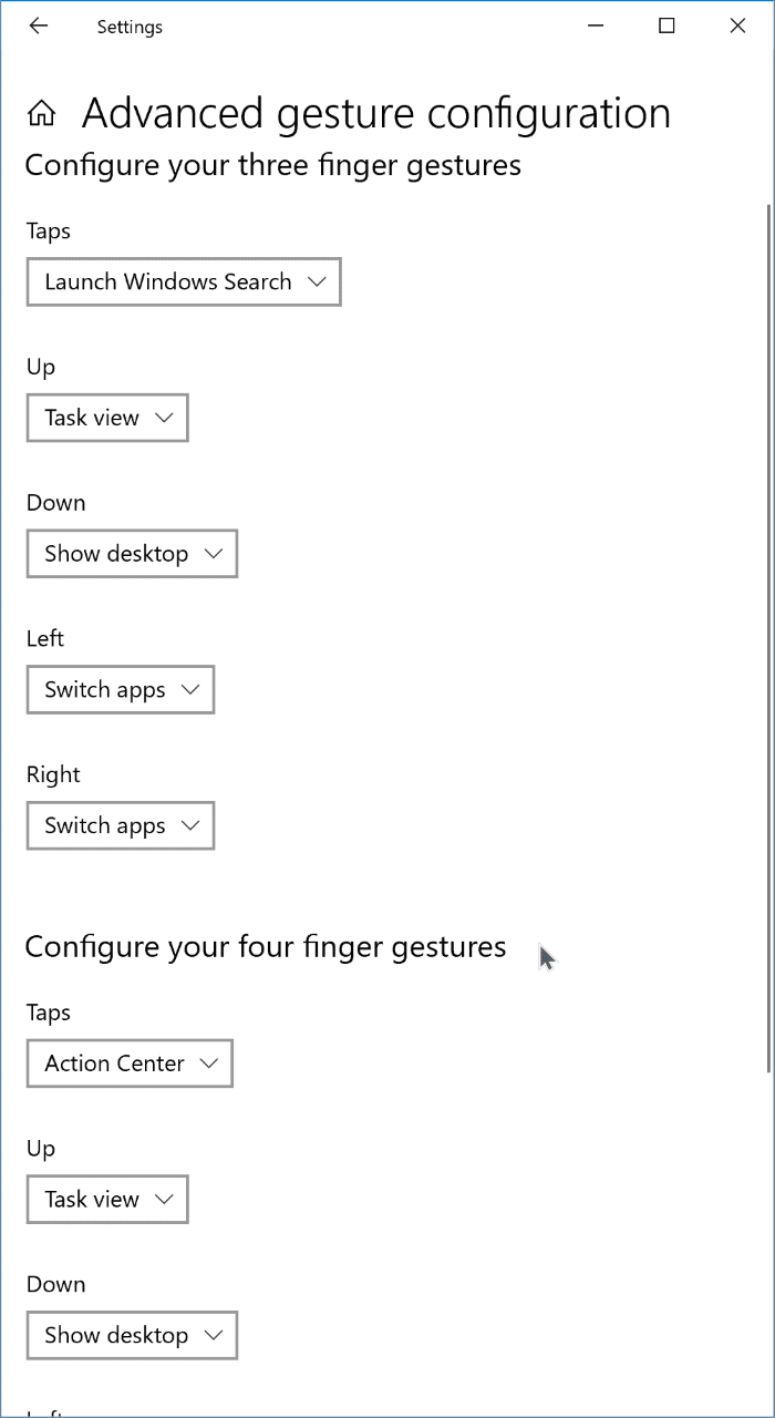 Customize touchpad gesture actions in Windows 10 (1)