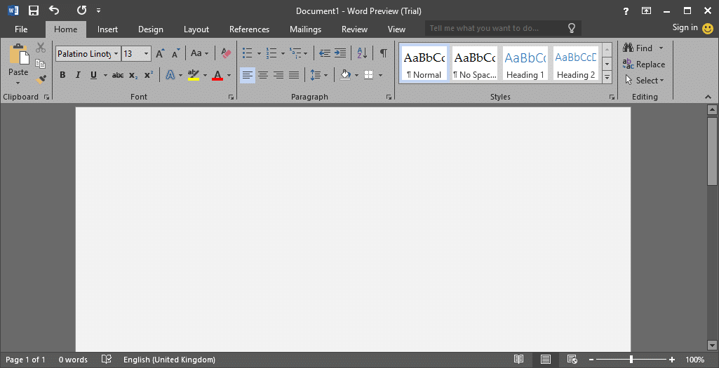 Dark theme in Office 2016 enable