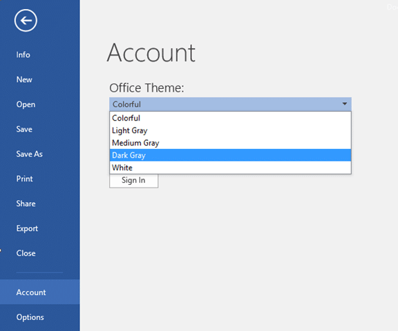 Dark theme in Office 2016 picture3