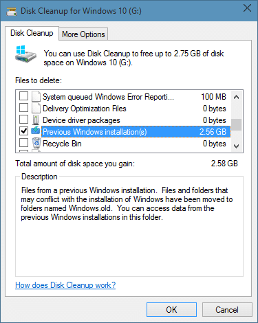 Delete Windows.old folder in Windows 10 step6