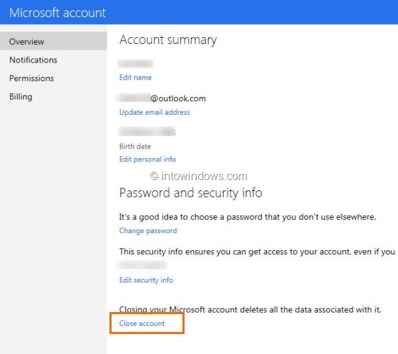 Delete or Close Outlook.com Account Step2