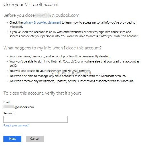 Delete or Close Outlook.com Account Step3