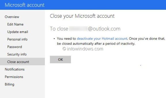 Delete or Close Outlook.com Account Step4