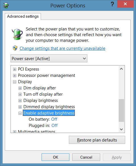 Disable Auto Brightness in Windows 8.1 Step5