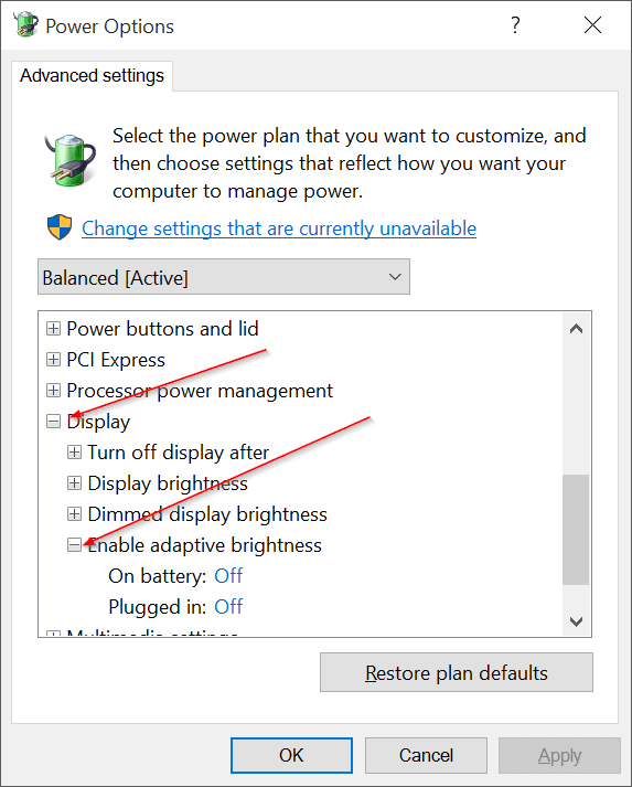 Disable Auto Screen Brightness in Windows 10 pic4