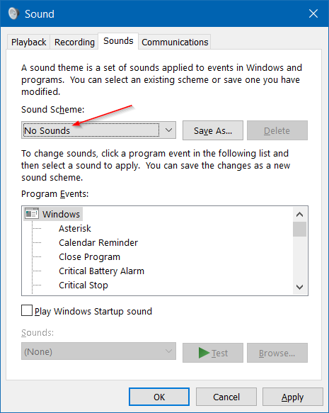 Disable Notification Sound in Windows 10 step7