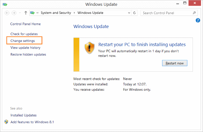 Disable Office 2016 2013 updates Windows 8.1 step1