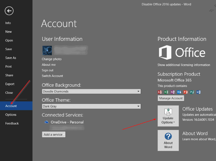 Disable Office 2016 updates pic1