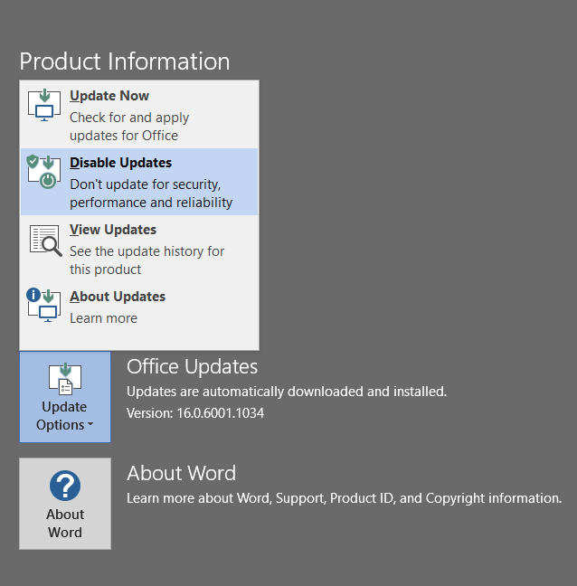 Disable Office 2016 updates pic2