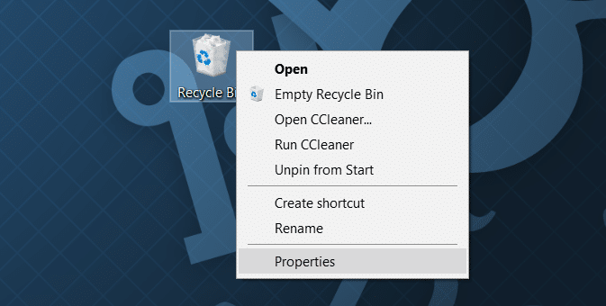 Disable Recycle Bin in Windows 10 step1