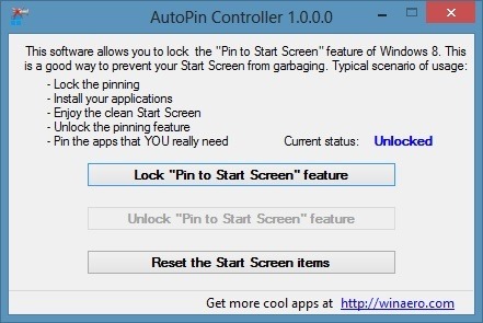 Disable Start Screen Pinning In Windows 8
