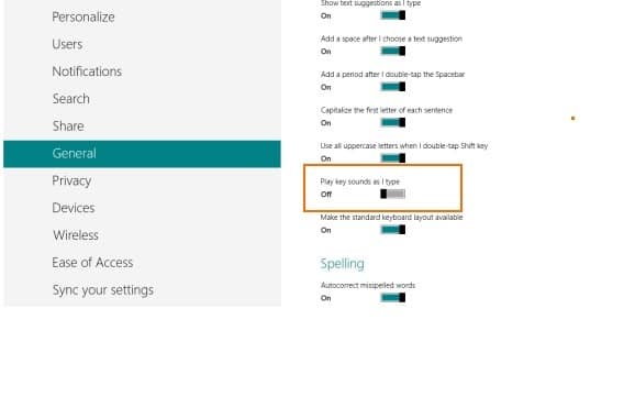 Disable Touch Keyboard Sound Windows 8