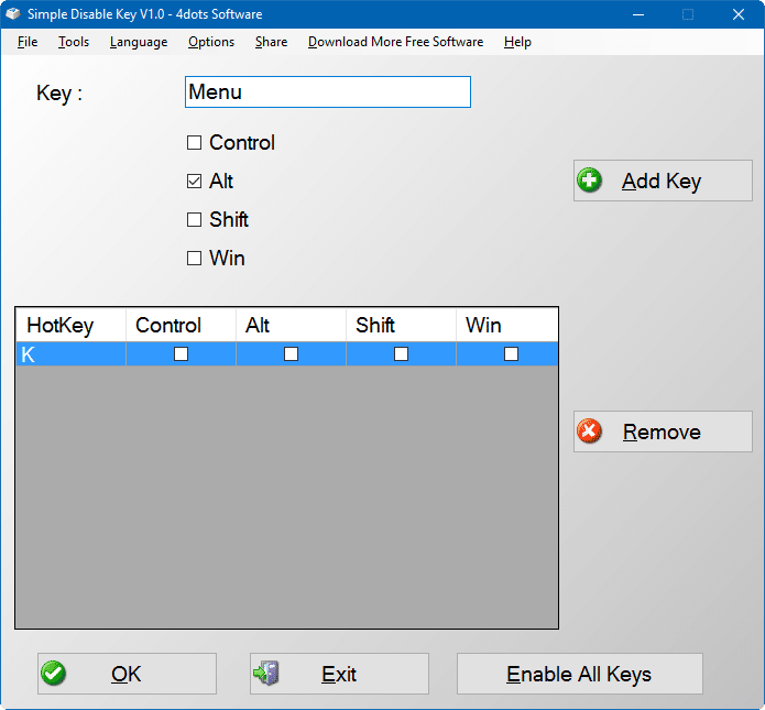 Disable any key on keyboard Windows 10 (2)